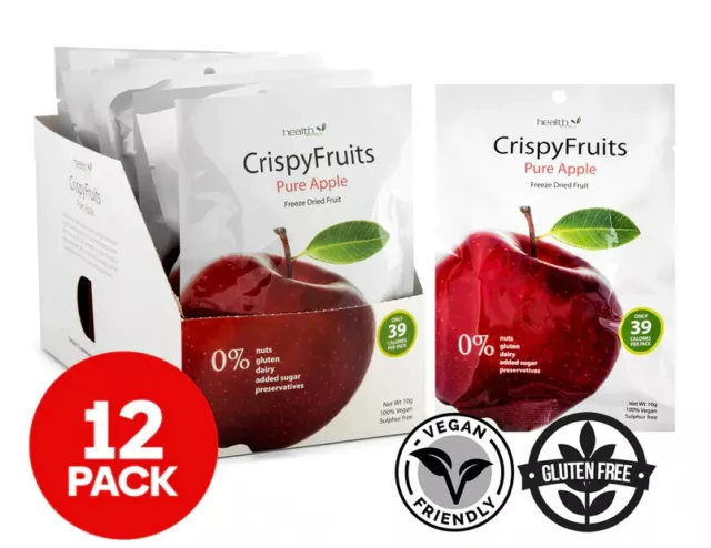 12 x CrispyFruits Freeze Dried Pure Apple 10g Freeze Dried Fruit Healthy Snack