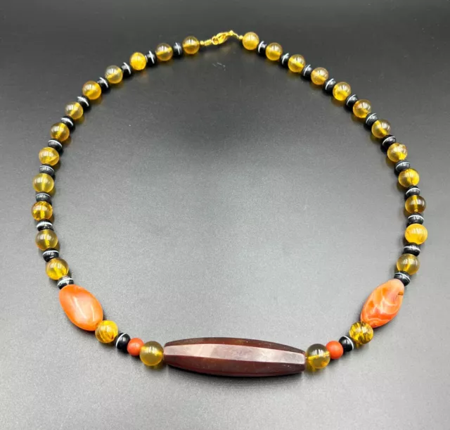 Amber Himalayan Carnelian Banded Agate Stone Jewelry Beads Necklace