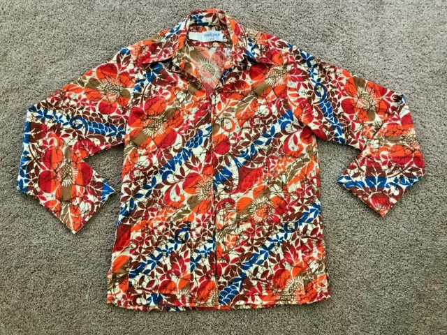 Vintage ROYAL PALM Hawaiian Aloha Zip Front Long Sleeve Jacket W/Pockets