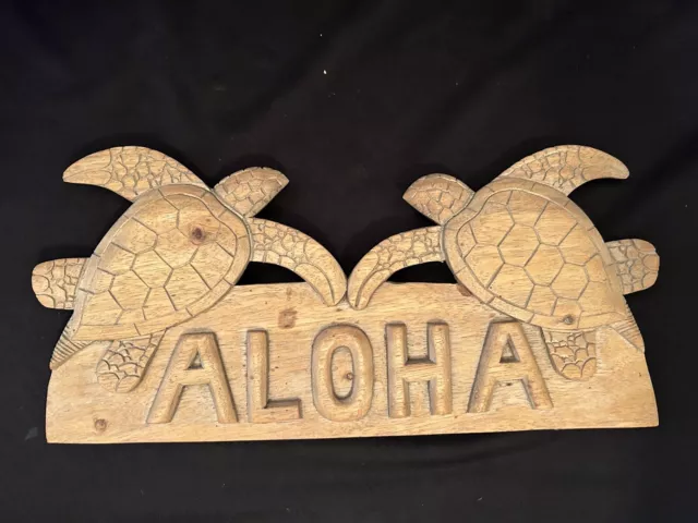 Aloha Wood Carved Door Sign with Turtles Hawaii Souvenir Beach Theme Tropical
