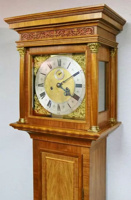 Antique English 8 Day Striking Slimline Inlaid Walnut Grandfather Longcase Clock 3