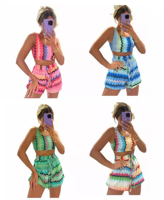 New Chick Ladies Women Crop Top Shorts Summer coord tribal print 2 piece set