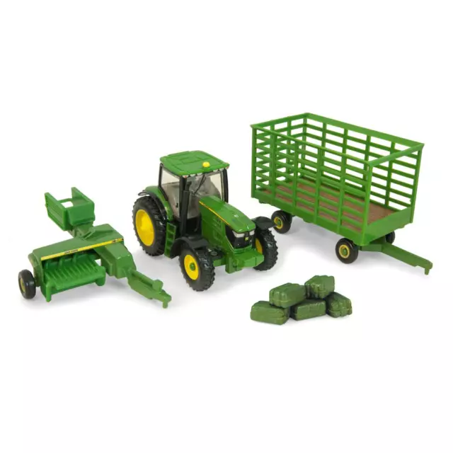 Ertl John Deere 1:64 Scale Model 6210R Tractor W 338 Square Baler & Bale Wagon