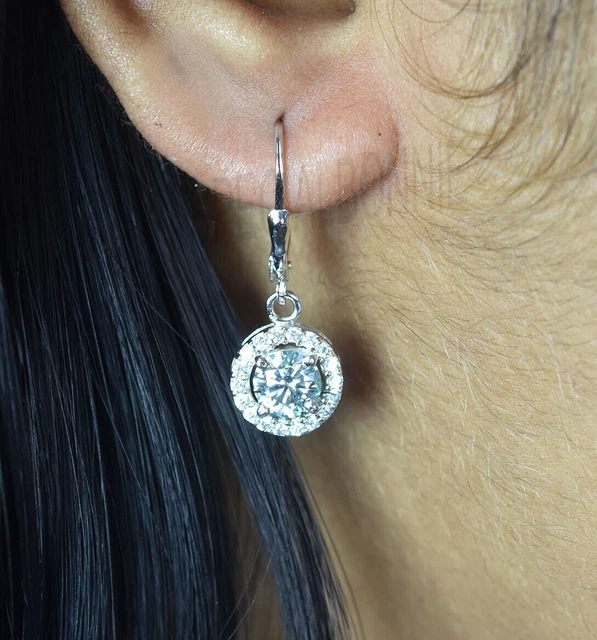 2 Ct Certified Diamond Dangler 925 Silver Earrings- Great luster-VIDEO !
