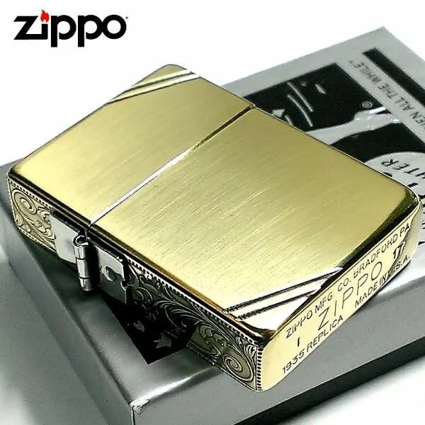 Zippo Oil Lighter 1935 Reprint Replica Gold 3 Sides Arabesque Japan New