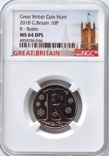 2018 10P GREAT BRITAIN R Robin NGC MS64 DPL BRITISH COIN HUNT
