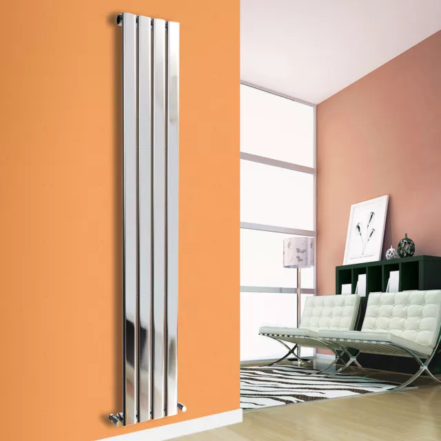 Chrome Vertical Designer Flat Panel Single Column Radiator Central Heating Rads 2