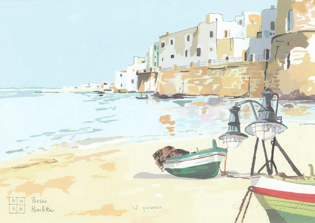 PRESSO BARLETTA, SERIGRAFIA di Aldo Riso, cm.30x21 firmata dall'artista ...