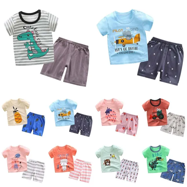 Toddler Baby Boys Girls Short Sleeve T-Shirt Tops Shorts Outfit Set Kids Clothes