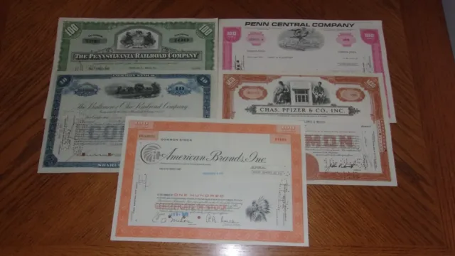 Lot of 5 Different Stock Certificates S38