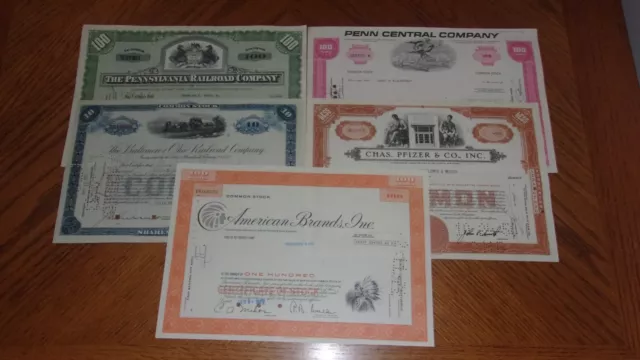 Lot of 5 Different Stock Certificates S38