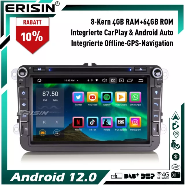 8-Kern Android 12 CD Autoradio GPS Navi Für VW Golf 5/6 Passat Tiguan Seat 64GB