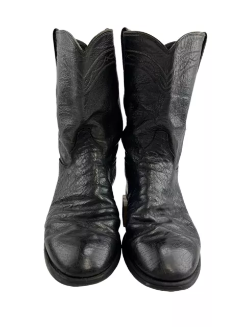 MEN'S JUSTIN USA Black Ostrich Round Toe Roper Western Boots Size: 9 EE ...