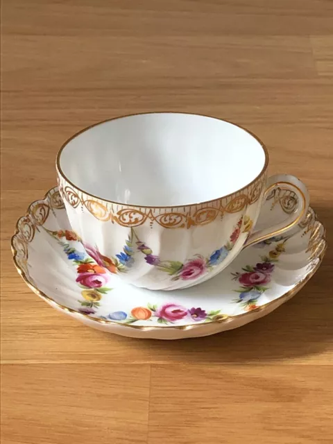 RARE SUPERBE ancienne TASSE + SOUS TASSE porcelaine de SAXE décor fleurs insecte