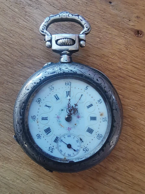 Montre Gousset Ancienne En Argent Massif - Mécanique à Remontage Manuel - Occasion Fonctionnelle