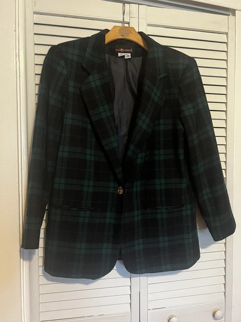 SAG HARBOR WOMEN’S Size 12 BLAZER SUIT Jacket Wool Blend Thick Green Plaid