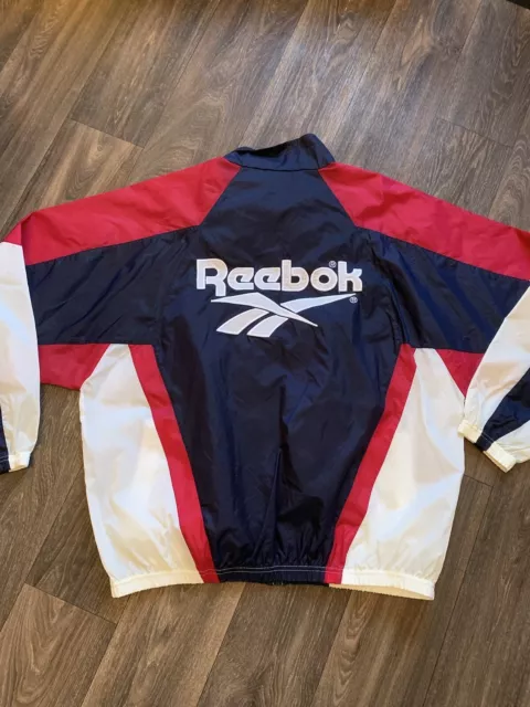Vintage 90’s Reebok Nylon Windbreaker Spell Out Oversized Track Jacket Adult XL