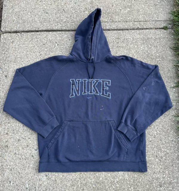 Vintage Nike Spellout Pullover Hoodie Center Swoosh Logo Men's XL Y2K Sweatshirt