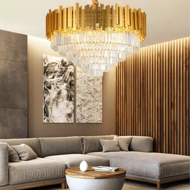 Moderne große Kristall Deckenleuchte Gold Anhänger Kronleuchter Lampe für Wohnzimmer