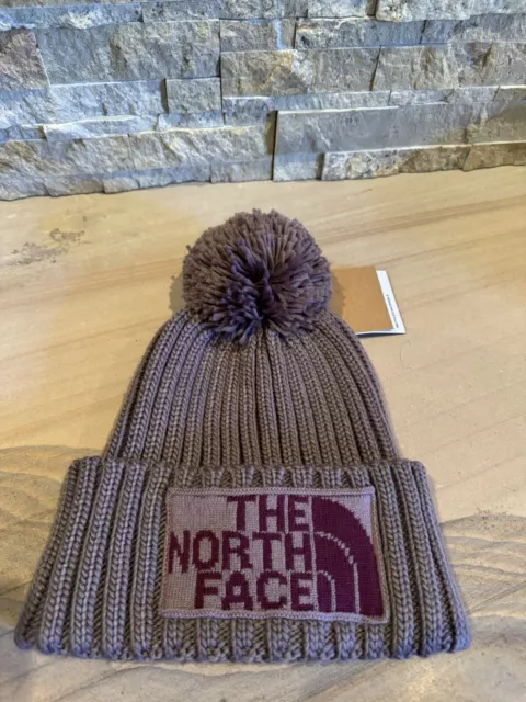 The North Face Heritage Ski Tuke Hat Fawn Grey Boysenberry Brand new Tags