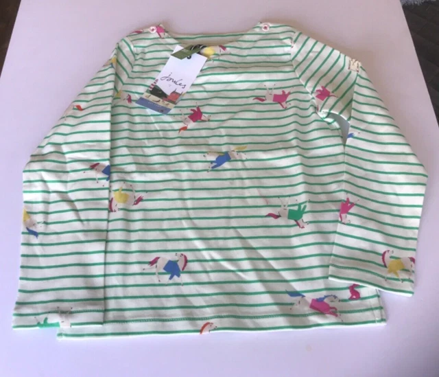 Joules Girls Harbour Long Sleeve Top - Green Stripe Horse - Age 6 Years *BNWT*