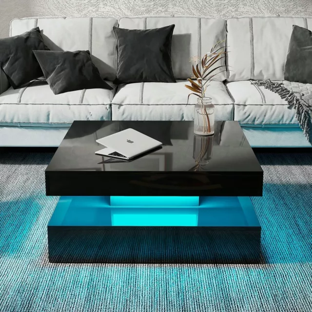 LED Coffee Table with Lights Center Cocktail Table Living Room High Gloss Black