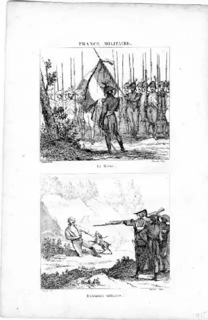 FRANCE MILITAIRE - LITOGRAFIA ORIGINALE 1835 - La Revue/Exécution militaire