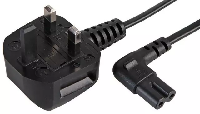 Pro-Elec | 5m Mains Power Cord UK Plug to IEC C7 (Figure 8) Right Angle | Black