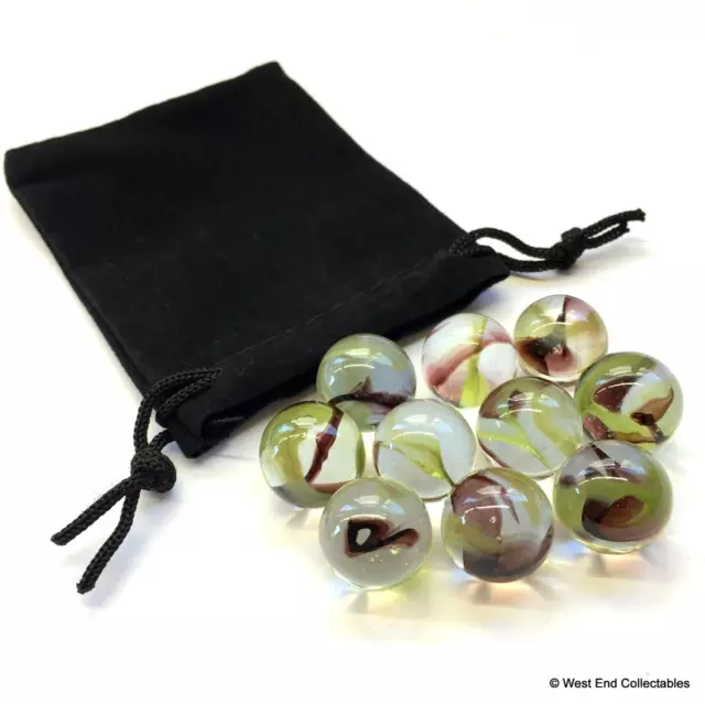 10 x Stunning Camouflage Swirl Small 16mm Glass Toy Marbles in Gift Bag