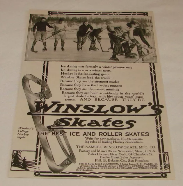 1914 Ad ~ Winslow Hockey Pattini Write Per Catalogo #24