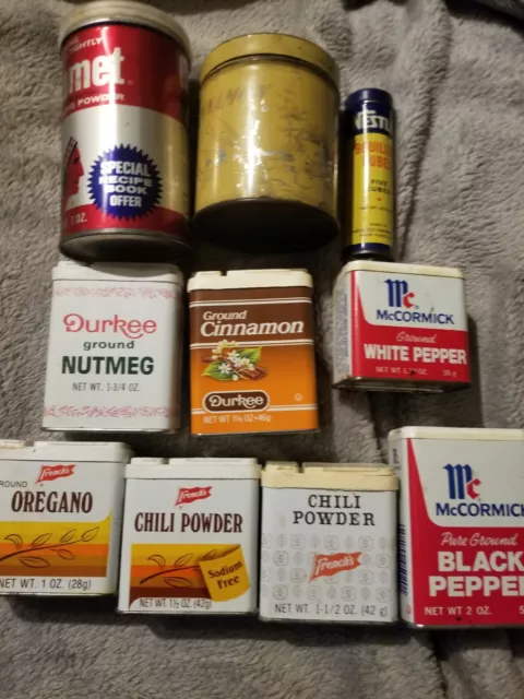 Lot of 10 Vintage Spice Tins