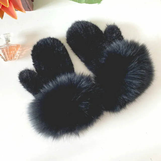 Warm Winter Real Mink Fur Mittens w Fox Fur Trim Gloves Cuffs Sleeves