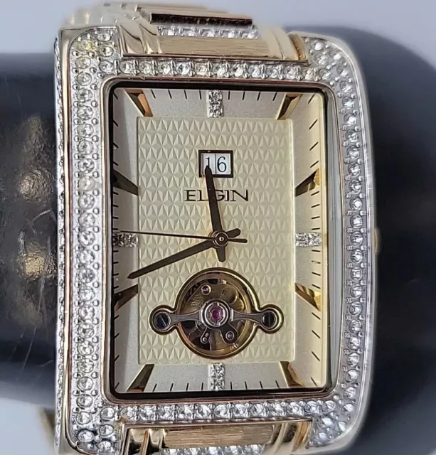 ELGIN MENS GOLD Tone Day Date Dress Watch FC400B 51.59 PicClick