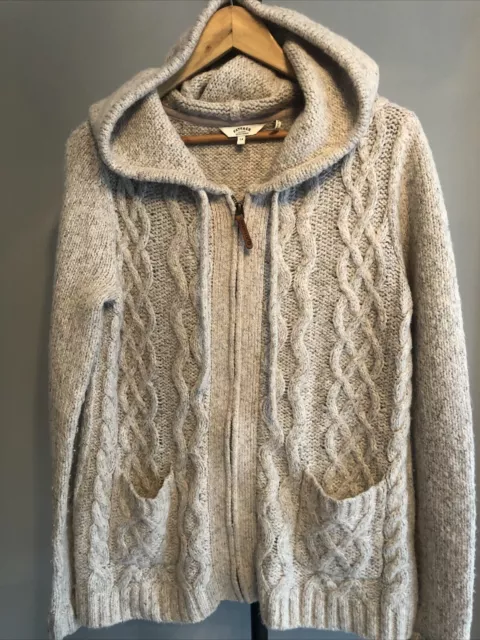 WOMENS FAT FACE Beige Hooded Full Zip Cable Knit Chunky Cotton Mix Cardigan 14 9.99 PicClick UK