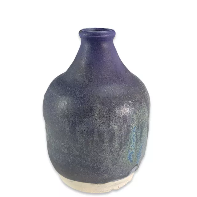 Witt Studio Art Pottery Vase Drip Blue Raku Glaze Stoneware Handmade Ceramic
