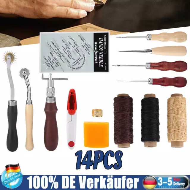 14 tlg Leder Werkzeug Set Stitching Craft Nähen Sewing Groover Handwerk Nähset