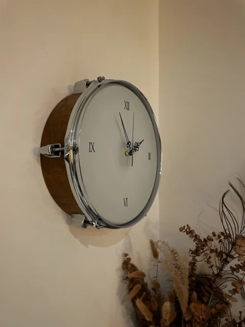 Drum Clock / Wall Mounted Clock 12” Drum / Rustic Brown / Upcycled Drum