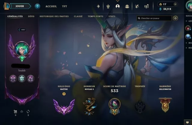 EUW LoL Account - lvl 442 - Master 41 LP - Honor 3.2 - ALL CHAMP - Many skins