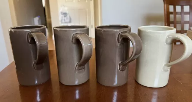 Set (4) Pottery Barn STUDIO BARBARA EIGEN Tall Coffee Mugs Latte Tea TAN  BEIGE