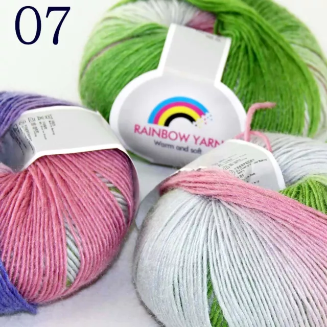 NEW 3BallsX50gr Hand Blankets Rainbow Cashmere Wool Knitting Crochet Yarn 07
