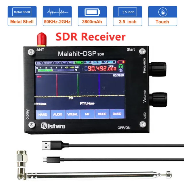 1.10D 50KHz to 2GHz SDR Receiver, Malahit SDR Shortwave Radio Receiver,  with 3.5in IPS Touchscreen, Aluminum Alloy