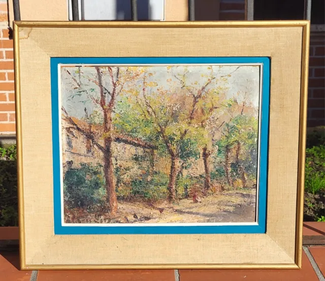 ALKAN LEVY Fernand Paysage Allée arborée Peinture huile sur panneau d'isorel.