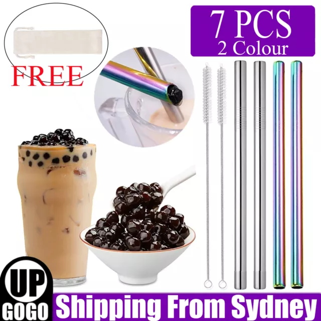 7PCS BOBA Bubble Tea Straw Extra Wide Stainless Steel Metal Reusable Jumbo Pack