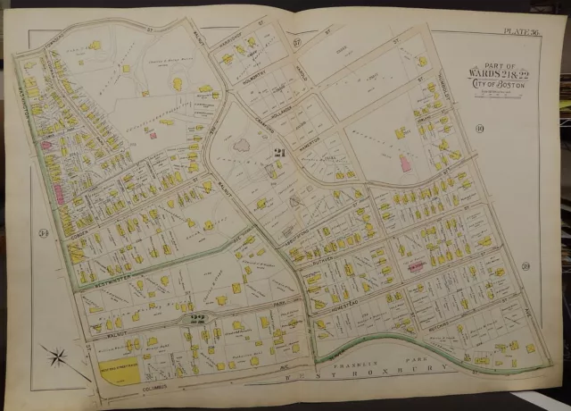 Massachusetts City of Boston Map Ward 21&22 G.W. Bromley 1895 Dbl Pg U2#24