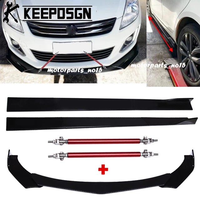 thumbnail image 2 of Universal PP Polyurethane Front Bumper Lip, Side Skirts & Rear Splitters Kit For INFINITI Q50 2014-2022 – Black, 4-Piece Set With Rods 2 of 3