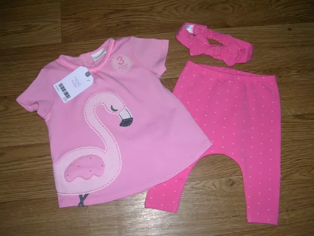 Set fasce top flamingo rosa nuovo con etichette Next età 0-3 mesi NUOVO