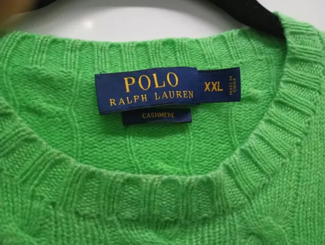 Polo Ralph Lauren Men’s Crewneck Cable Knit 100% Cashmere Sweater XXL Green