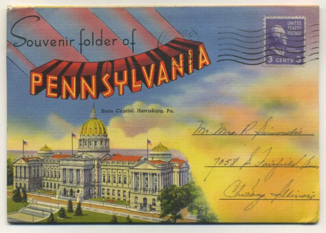 Vintage 1940's Foldout Postcard View Book PENNSYLVANIA