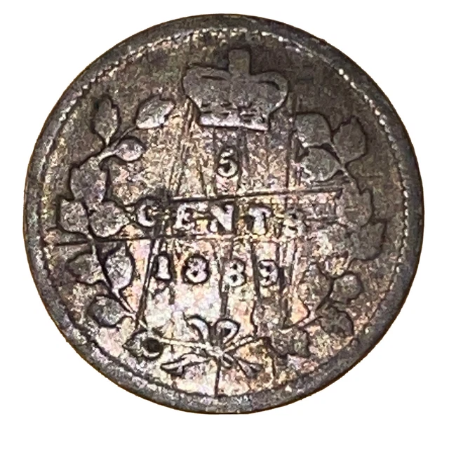 1889 Canada 5 Cents Silver Coin Victoria Queen by Grace of God Five Cent KM# 2
