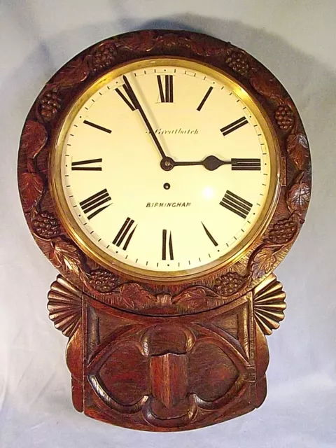 Antique Carved Oak Fusee Wall Clock Working Order C1870,